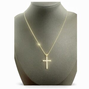Dainty Gold Tone CZ Cross Necklace – Adjustable 16–18”